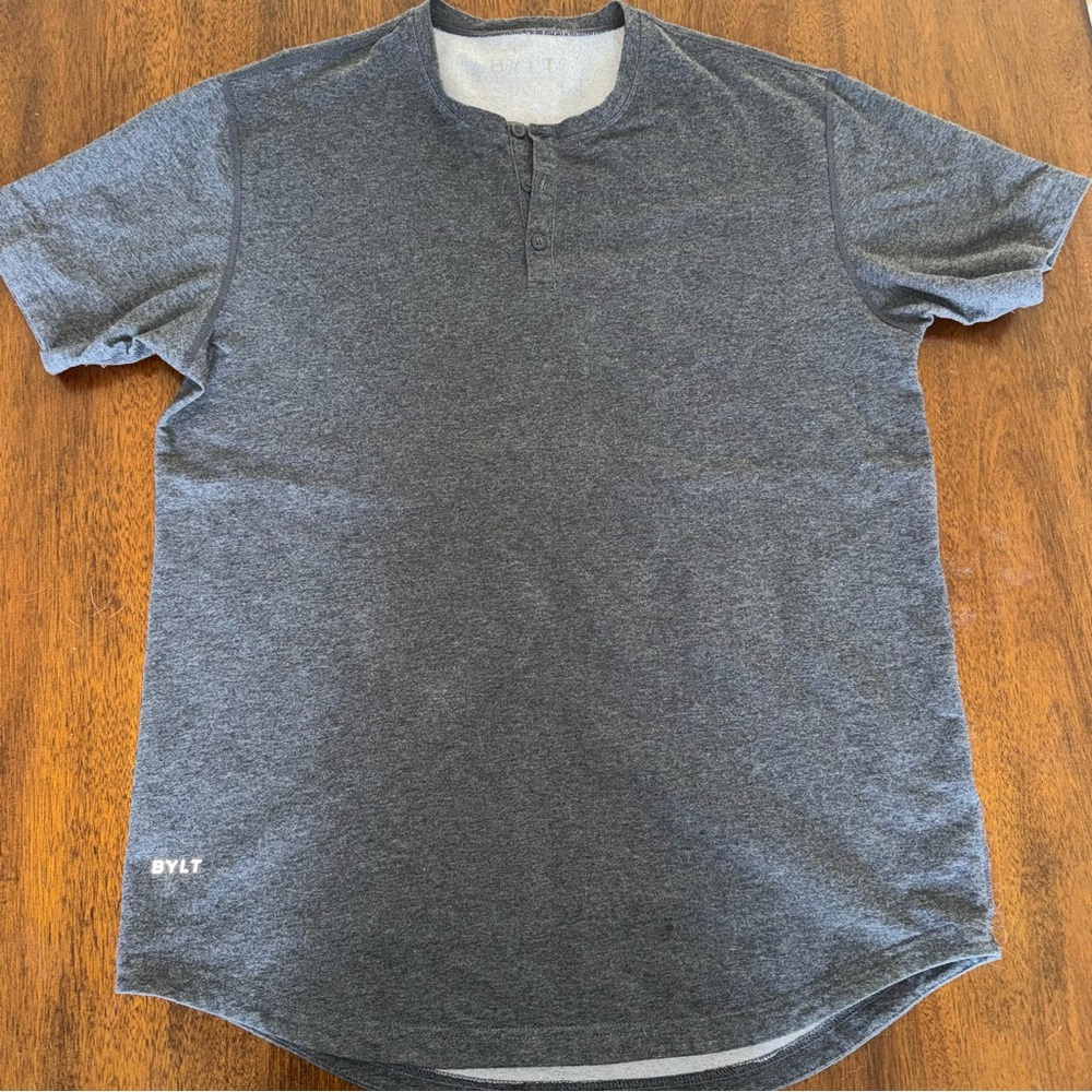 BYLT Basics Premium Basics Drop-Cut Lux Henley Dark Gray Size Large